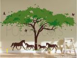 African Murals Walls Wall Decal Tree Wall Mural Horses Decal Vinyl Wall Decor Africa