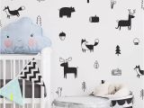 Animal Murals for Nursery nordic Style forest Animal Wall Decals Woodland Tree Nursery Vinyl