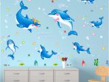 Animal Murals for Nursery Shijuehezi] Dolphin Wall Stickers Animals Cartoon Wall Decals for