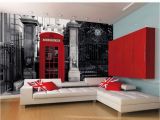 Argos Wall Murals Red British Telephone Box On A Black and White Backdrop Wall Mural