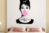 Audrey Hepburn Wall Mural Audrey Hepburn Bubble Gum Beauty Hair Salon Wall Decal Sticker Art