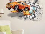 Automotive Wall Murals 3d Creative Car Wall Stickers Wall Break Racing Car Wall Paper Vinyl