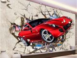 Automotive Wall Murals Custom Mural Wallpaper 3d Red Car Broken Wall Wallpaper