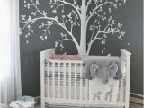 Baby Boy Nursery Murals Baby Bedroom Home Art Decor Cute Huge Tree with Falling Leaves and