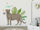 Baby Boy Room Wall Murals Wall Sticker with Name Leopard Kids Room Styling Newborn Baby Child Baby Room 70x50cm Handpainted Watercolor