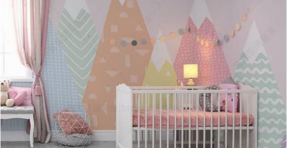 Baby Girl Wall Murals Hand Painted Geometric Nursery Children Wallpaper Pink