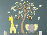 Baby Jungle Safari Wall Mural Jungle Decal Boys Safari Wall Stickers Yellow Blue and