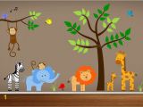 Baby Jungle Wall Murals Jungle Wall Decals Tree Zebra Elephant Monkey by Paintlessdeco