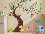 Baby Jungle Wall Murals Oversize Jungle Animals Tree Monkey Owl Removable Wall Decal