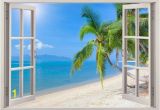 Beach Window Wall Murals Beach Wall Decal 3d Window Tropical Beach Coconut Palm Tree