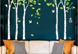 Beautiful Birch Tree Wall Mural Fymural 5 Trees Wall Decals forest Mural Paper for Bedroom Kid Baby Nursery Vinyl Removable Diy Decals 103 9×70 9 White Green