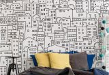 Bedroom Wall Mural Designs Black and White City Sketch Mural