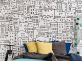 Bedroom Wall Mural Designs Black and White City Sketch Mural