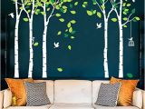 Birch forest Wall Mural Fymural 5 Trees Wall Decals forest Mural Paper for Bedroom Kid Baby Nursery Vinyl Removable Diy Decals 103 9×70 9 White Green