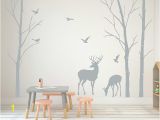 Birch Tree Wall Mural Diy Deer Wall Decals Tree Nursery Wall Art Woodland Nursery Removable