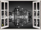 Black and White Cityscape Wall Murals New York Skyline Wall Sticker 3d Window Black and White New