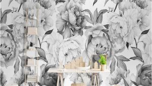 Black and White forest Mural Wallpaper Custom Mural Wallpaper 3d Black and White Peony Wall Painting Living