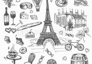 Black and White Wall Murals Of Paris Set Of Hand Drawn French Icons Paris Sketch Illustration