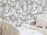 Black and White Wallpaper Murals for Walls Doodle Cats Pattern Black and White Wallpaper for Kids Room Funny