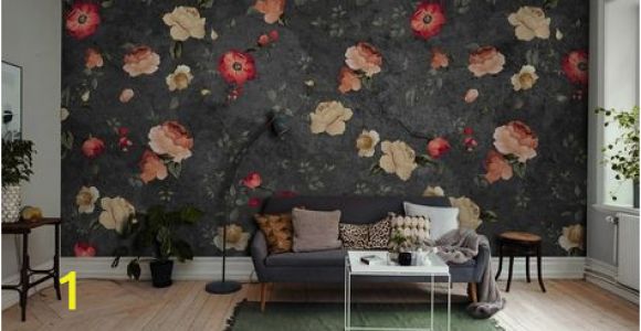 Black Floral Wall Mural Black Red Green Grunge Little Floral Wallpaper Mural