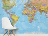 Blue World Map Wall Mural White and Natural Colour World Map Mural