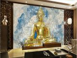 Buddha Wall Mural Wallpaper Custom Hand Drawn Vintage Colored Golden Buddha Statue Mural
