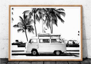Campervan Wall Mural Vintage Coastal Graphy Print Retro Bus Van Camper and Black