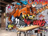 Car Murals for Walls 3d Broken Brick Wall Graffiti Cartoon Cars Mural for Restaurant Boys