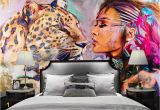 Cheetah Print Wall Mural Tiger Wallpaper Watercolor Woman Wall Mural Wild Life Wall