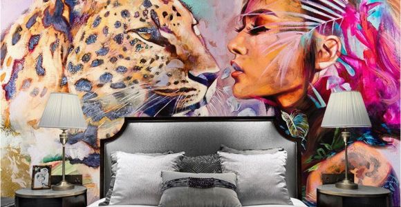 Cheetah Print Wall Mural Tiger Wallpaper Watercolor Woman Wall Mural Wild Life Wall