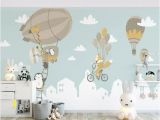 Childrens Wall Mural Decals Kids Wallpaper Big Air Balloon Wall Mural Kids Landscape Wallpaper Animals Wall Decor