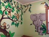 Childrens Wall Murals Painted Monkeys Elephant Kids Jungle themed Room Wall Murals Painting