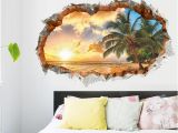 Clearance Wall Murals Sunset Sea Beach Wall Decals Decorative Stickers Living Bedroom Home