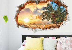 Clearance Wall Murals Sunset Sea Beach Wall Decals Decorative Stickers Living Bedroom Home
