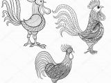 Coloring Pages Free Printable Rooster Vector Set Cocks Roosters New Year 2017 Symbol Zentangle