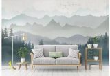 Custom Wall Mural Stickers Oil Painting Abstract Mountains with forest Landscape