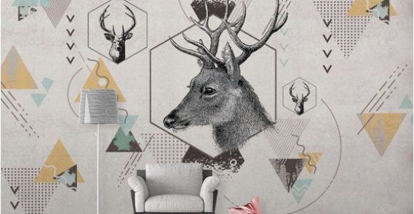 Deer Wildlife Wall Mural K Geometric Deer Removable Wallpaper Triangle