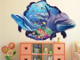 Dolphin Wall Mural Decals Wall Stickers Ocean Diy Dolphin 3d Effects Window for Kids