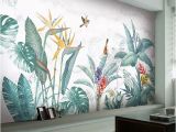 Door Size Wallpaper Murals Modern nordic Hand Painted Tropical Plants Flower Bird Leaf