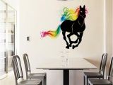 Equestrian Wall Mural Sk9054 Running Horse Wall Sticker 3d Colorful Horse Tail Wall Decals