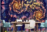 Fabric Mural Wall Art Modern Dreamy Golden butterfly Flower Wall Murals