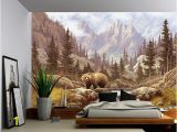 Fabric Murals for Walls Grizzly Bear Mountain Stream Wall Mural Self Adhesive Vinyl