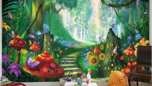 Fairy forest Wall Murals Custom Mural Wallpaper 3d Cartoon Fairy forest Mushroom Path Wall