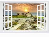 Faux Window Wall Murals Amazon Shobrilf Sunset On the Cottage Nature