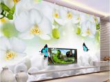 Floral Murals for Walls Modern Simple White Flowers butterfly Wallpaper 3d Wall Mural Living Room Tv sofa Backdrop Wall Painting Classic Mural 3 D Wallpaper