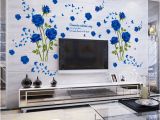 Flower Wall Murals Stickers wholesale Blue Flower Mural Rose 3d Wall Stickers Mural Wallpaper for sofa Tv Background Room Murals Flower Wall Decal Flower Wall Decals From