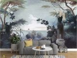 Forest Wall Mural Bedroom Dark forest and Seascape with Pelican Birds Wallpaper Mural