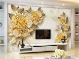 French Country Wallpaper Murals 3d Wallpaper European Style Golden Diamond Flower Jewelry Backdrop