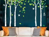 Full Wall Murals forest Fymural 5 Trees Wall Decals forest Mural Paper for Bedroom Kid Baby Nursery Vinyl Removable Diy Decals 103 9×70 9 White Green