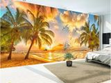 Giant Wall Mural Photo Wallpaper Custom Wall Mural Non Woven Wallpaper Beach Sunset Coconut Tree Nature Landscape Backdrop Wallpapers for Living Room Wallpapers Free Hd